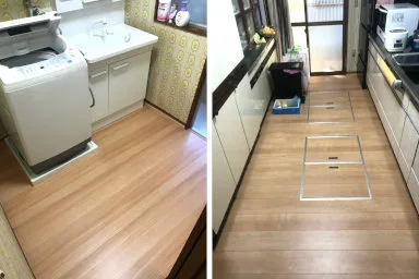 脱衣所と台所の床上張り